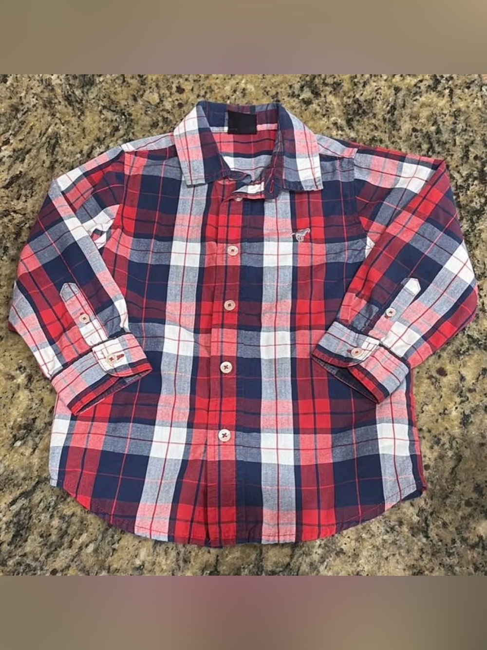 Wrangler Boys Red & Navy Plaid Button-Down Shirt